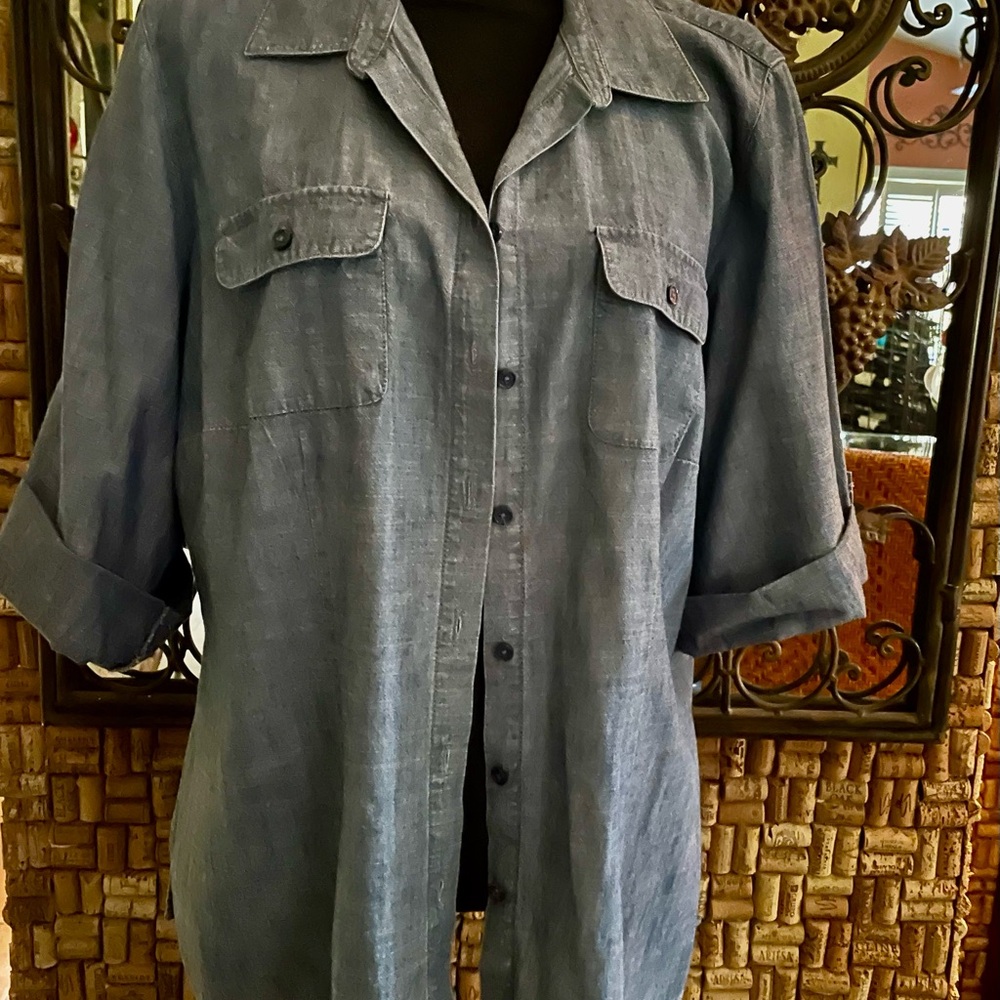 Nice Versatile Coldwater Creek Chambray Blue Denim Shirt or Over Tee “Jacket” 1X - Picture 3 of 8